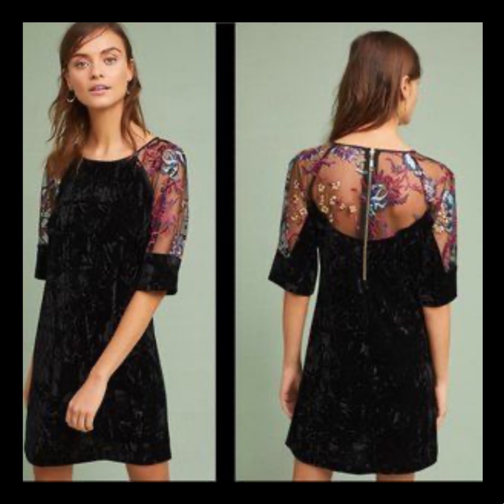 Nicole Miller Embroidered Velvet Shift Dress